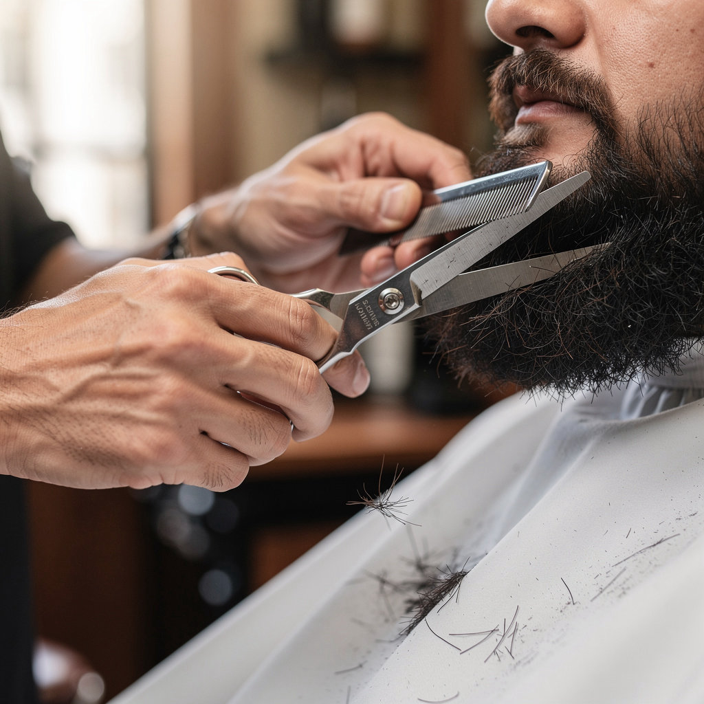 Alowi's Barber & Shave expert providing a precision beard trim in Santa Barbara