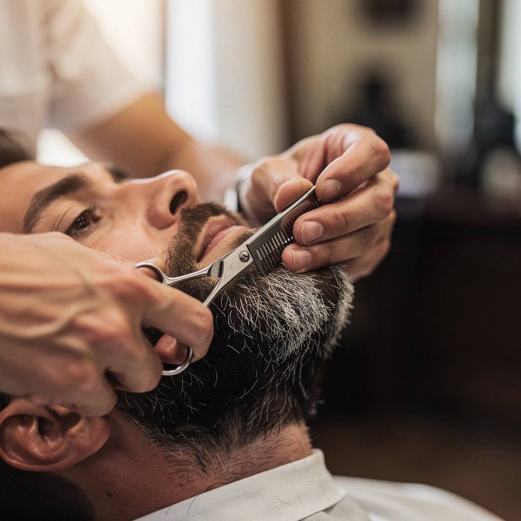 Alowi's Barber & Shave Santa Barbara barber demonstrating expert traditional shaving techniques